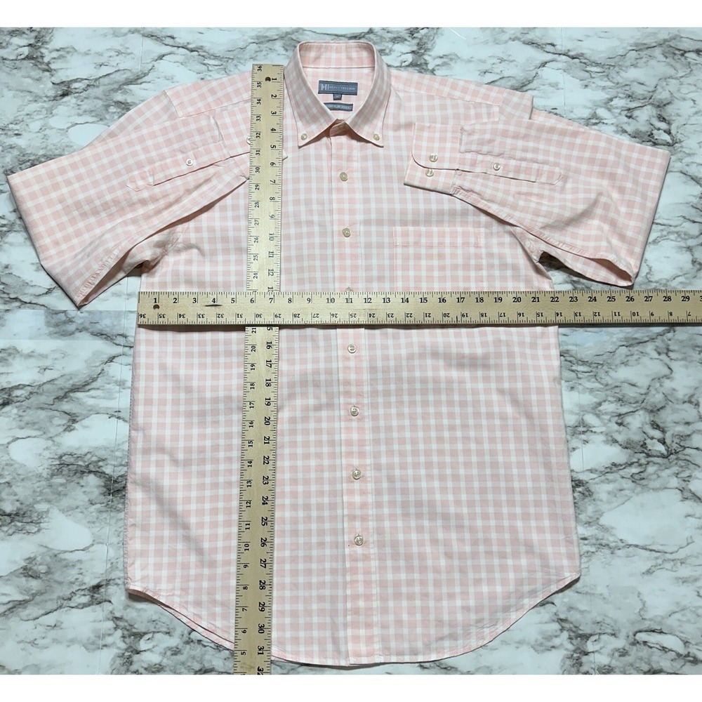 Hickey Freeman Men's Shirt Size M Pink White Check Button Up Long Sleeve Pocket - Picture 6 of 7